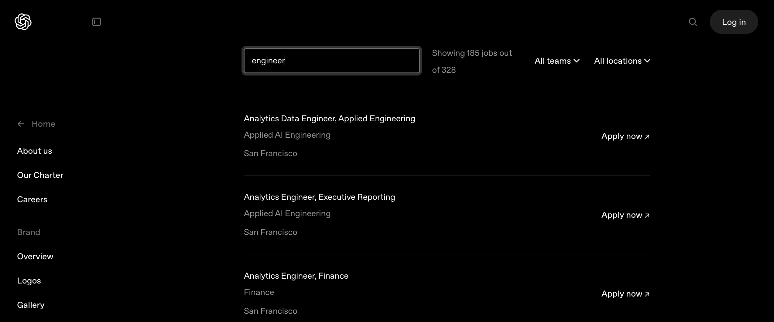 At the time of this writing OpenAI had 185 vacant engineering positions available to apply to.