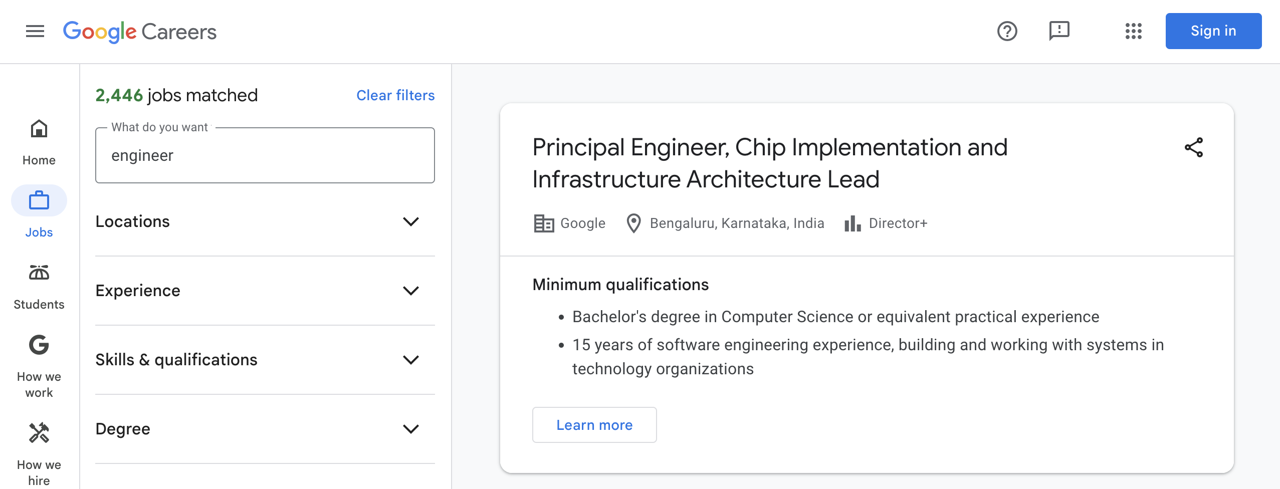 Google Careers had 2446 open positions for engineering worldwide.