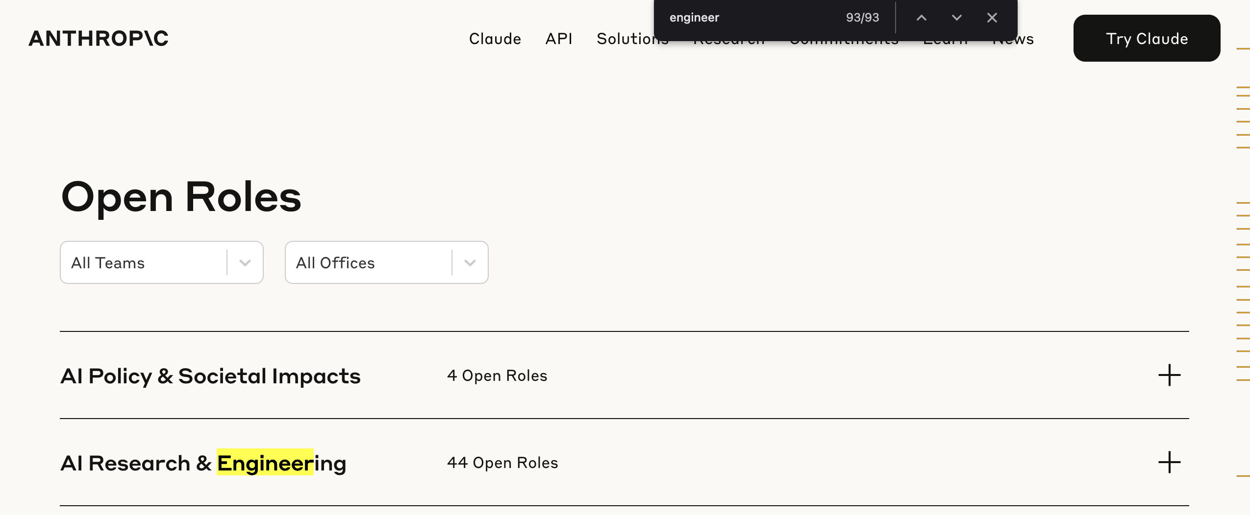 Anthropic was hiring for about 90 different engineering positions.